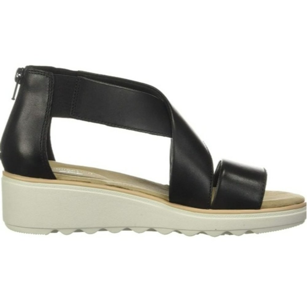 Clarks Jillian Rise Wedge Sandals Black Leather -6 - Picture 4 of 8